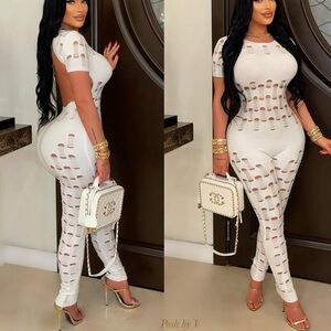 Posh White Knit Cutout Jumpsuit